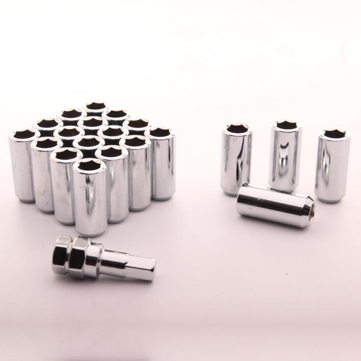 Set of SILVER LONG imbus lug nuts 12x1,25 + Key